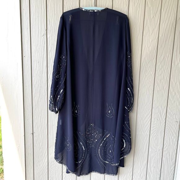 VTG Beaded Roaman’s Navy Duster Jacket Sheer Evening Kimono 43” - Picture 5 of 10